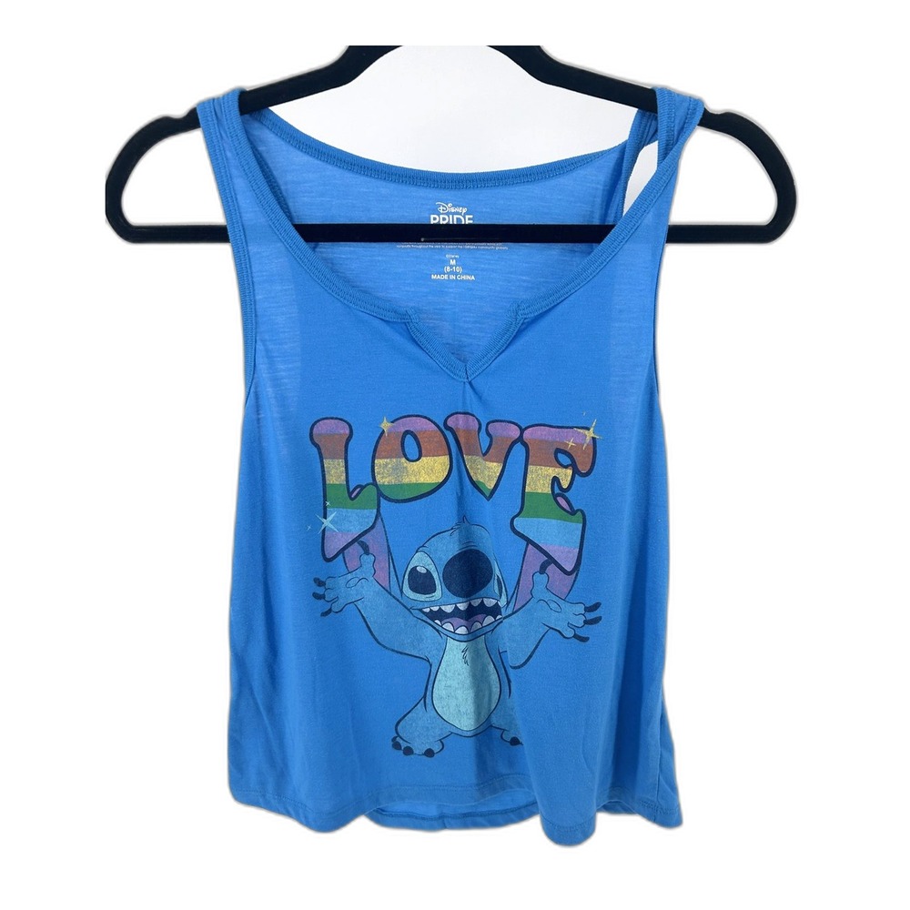 Disney Pride Stitch Rainbow Love Tank Top Kids Size M 8-10 Blue Sleeveless Shirt